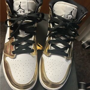 Air Jordan White and Gold Sneakers